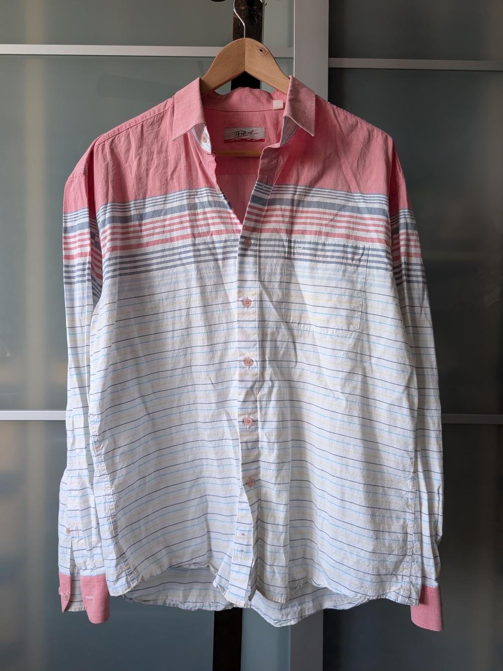 📼 🇧🇬 Vintage Pink and White Striped Long-Sleeve Shirt